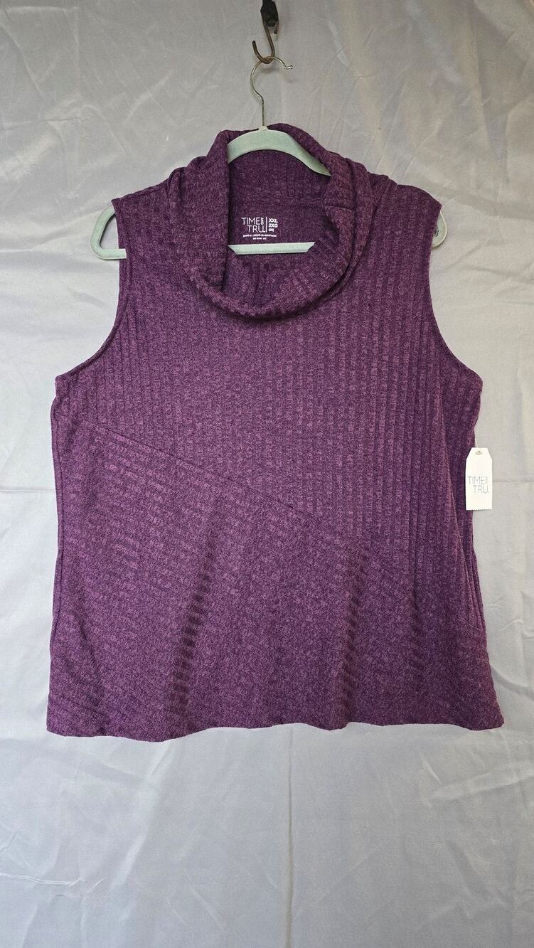 Time And Tru Sweater Womens 2XL Purple Sleeveless Turtleneck Relaxed Fit Knit